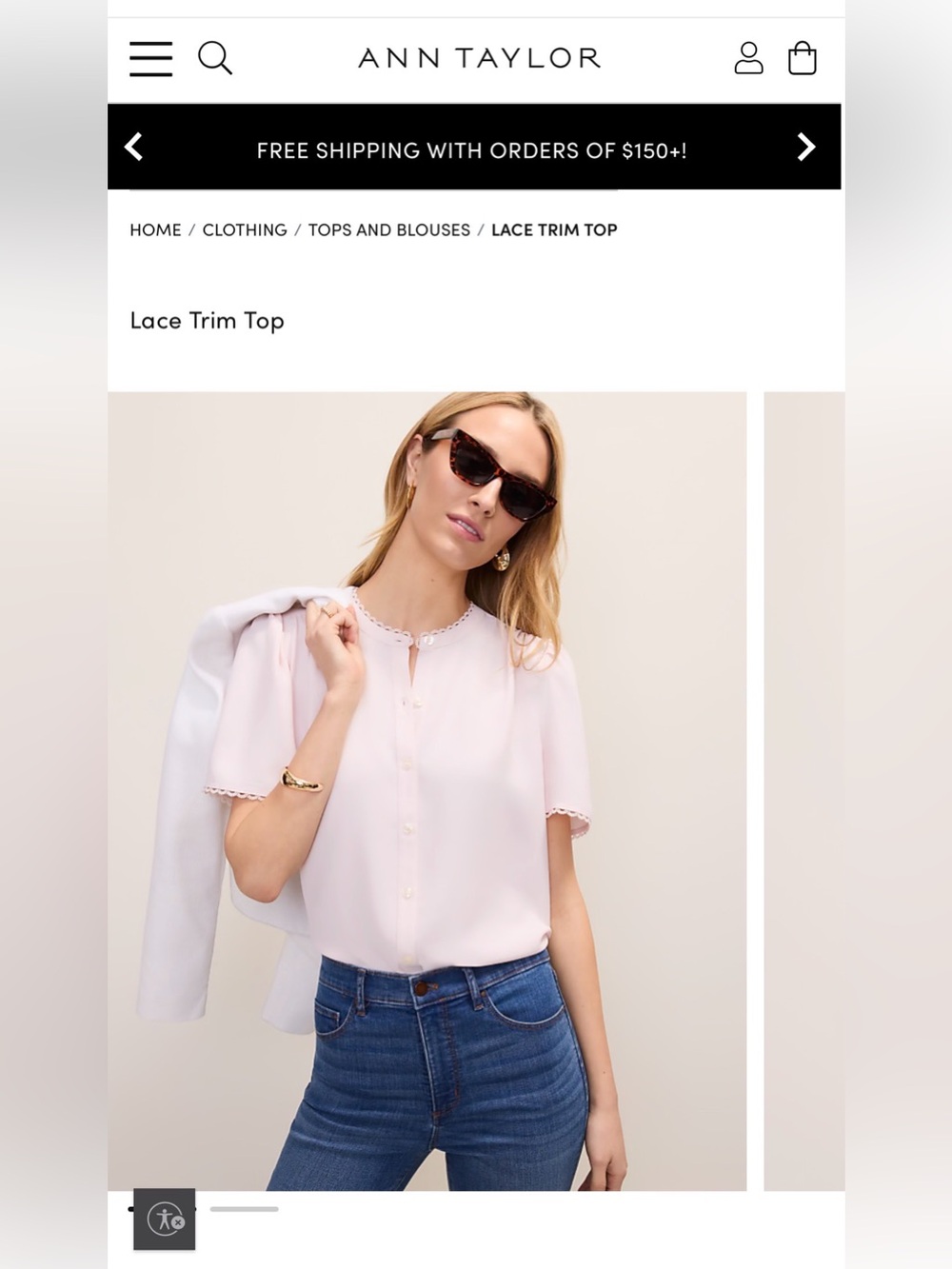 NWT! Ann Taylor Lace Trim Top Size Small Blush Haze